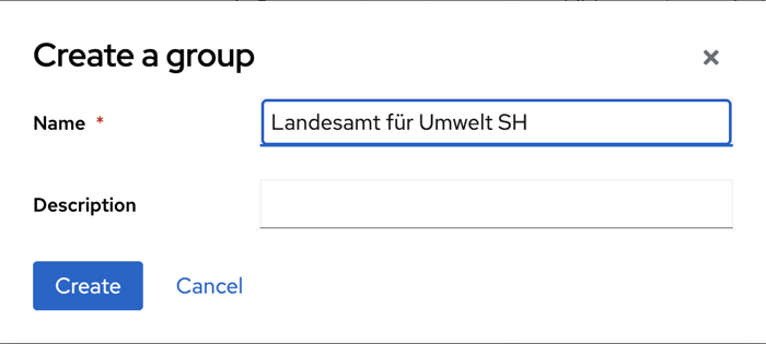 Dialog „Create a group“ mit dem Gruppennamen des Herausgebers